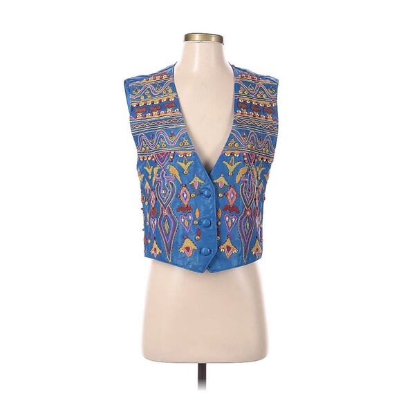 Erez Jackets & Blazers - NWT Erez Blue Leather Embroidered vest Best Equestrian Southwest Small